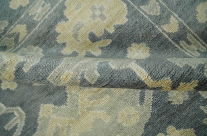 Antique Style 6x9 Hand Knotted Beige and Charcoal Traditional Wool Rug | N35669