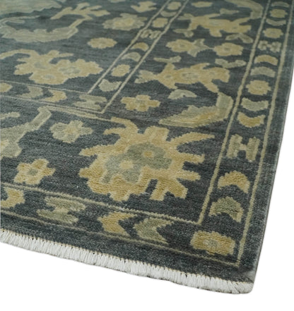 Antique Style 6x9 Hand Knotted Beige and Charcoal Traditional Wool Rug | N35669