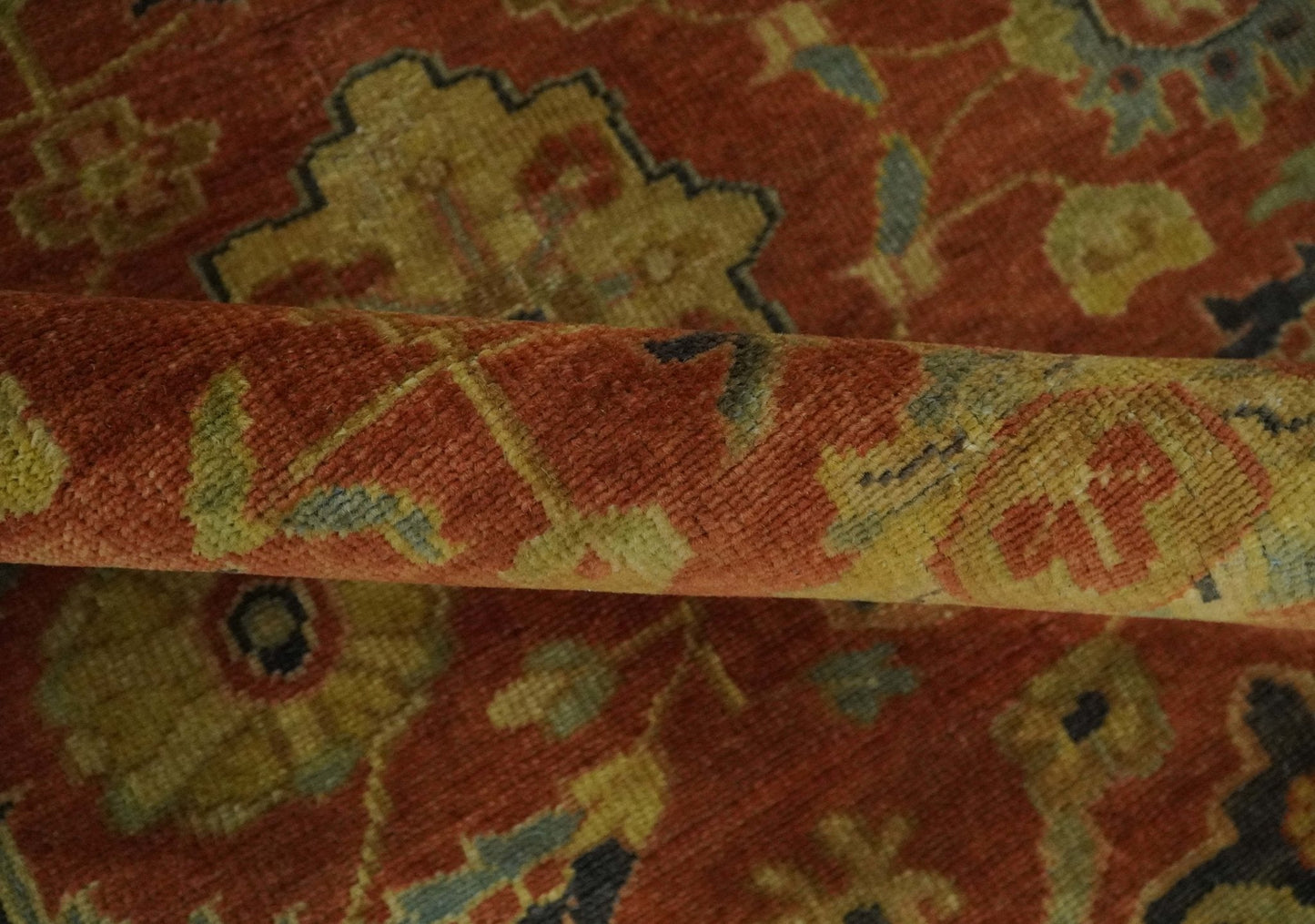 Antique Style 8x10 Rust, Black and Gold Hand Knotted Traditional Turkish Serapi Wool Area Rug