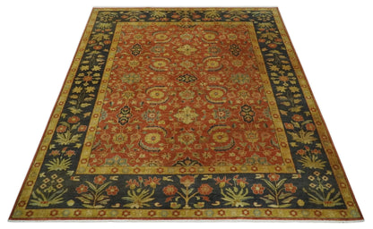 Antique Style 8x10 Rust, Black and Gold Hand Knotted Traditional Turkish Serapi Wool Area Rug