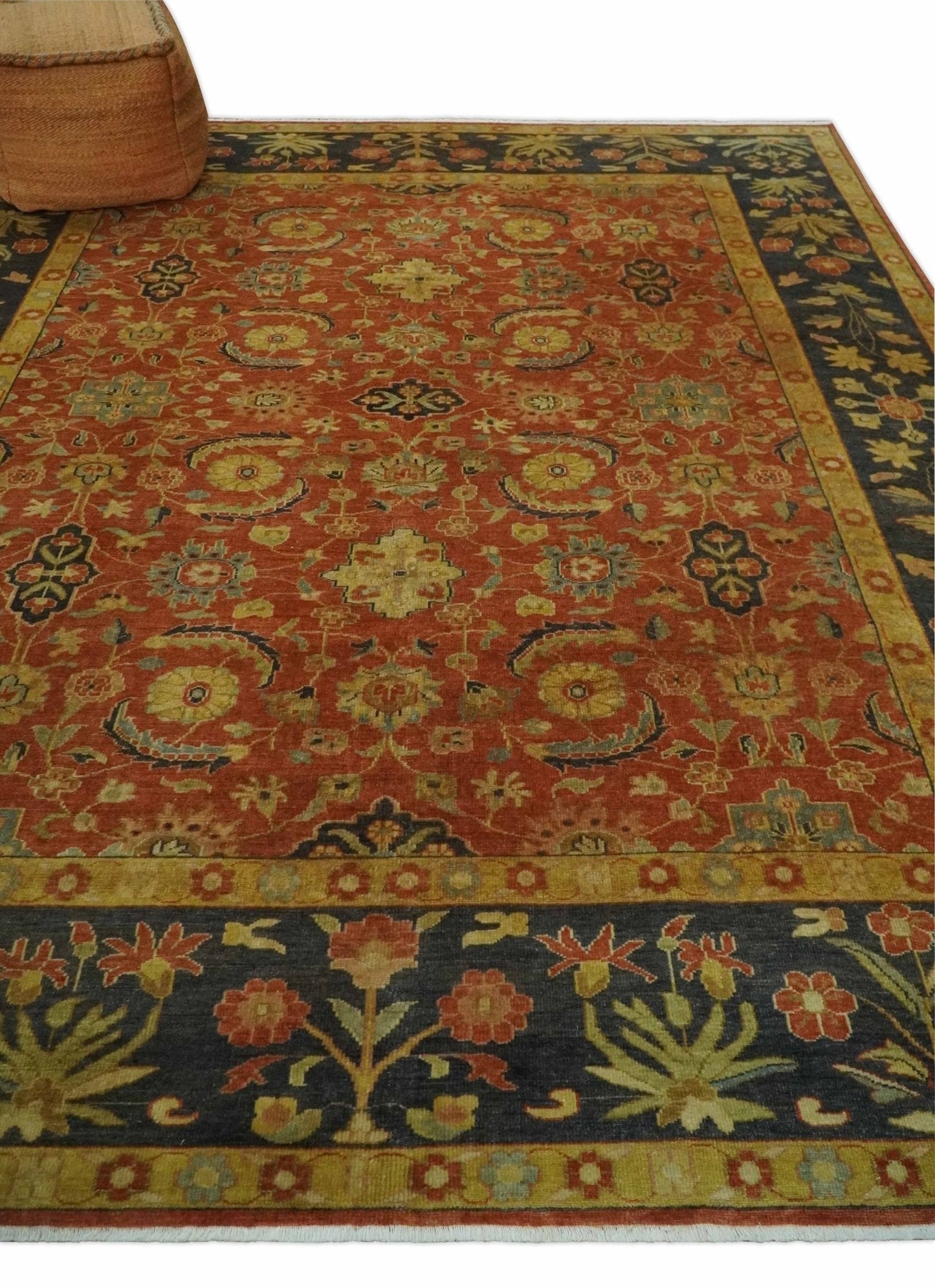 Antique Style 8x10 Rust, Black and Gold Hand Knotted Traditional Turkish Serapi Wool Area Rug