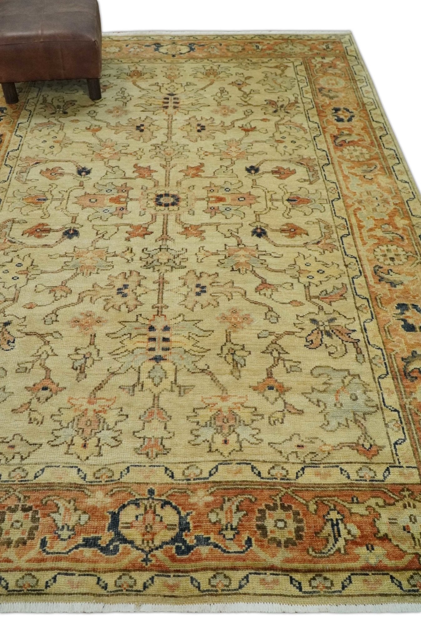 Antique Style Empress Tabriz 6x8 Hand Knotted Beige and Rust Modern Traditional Wool Rug | N35368