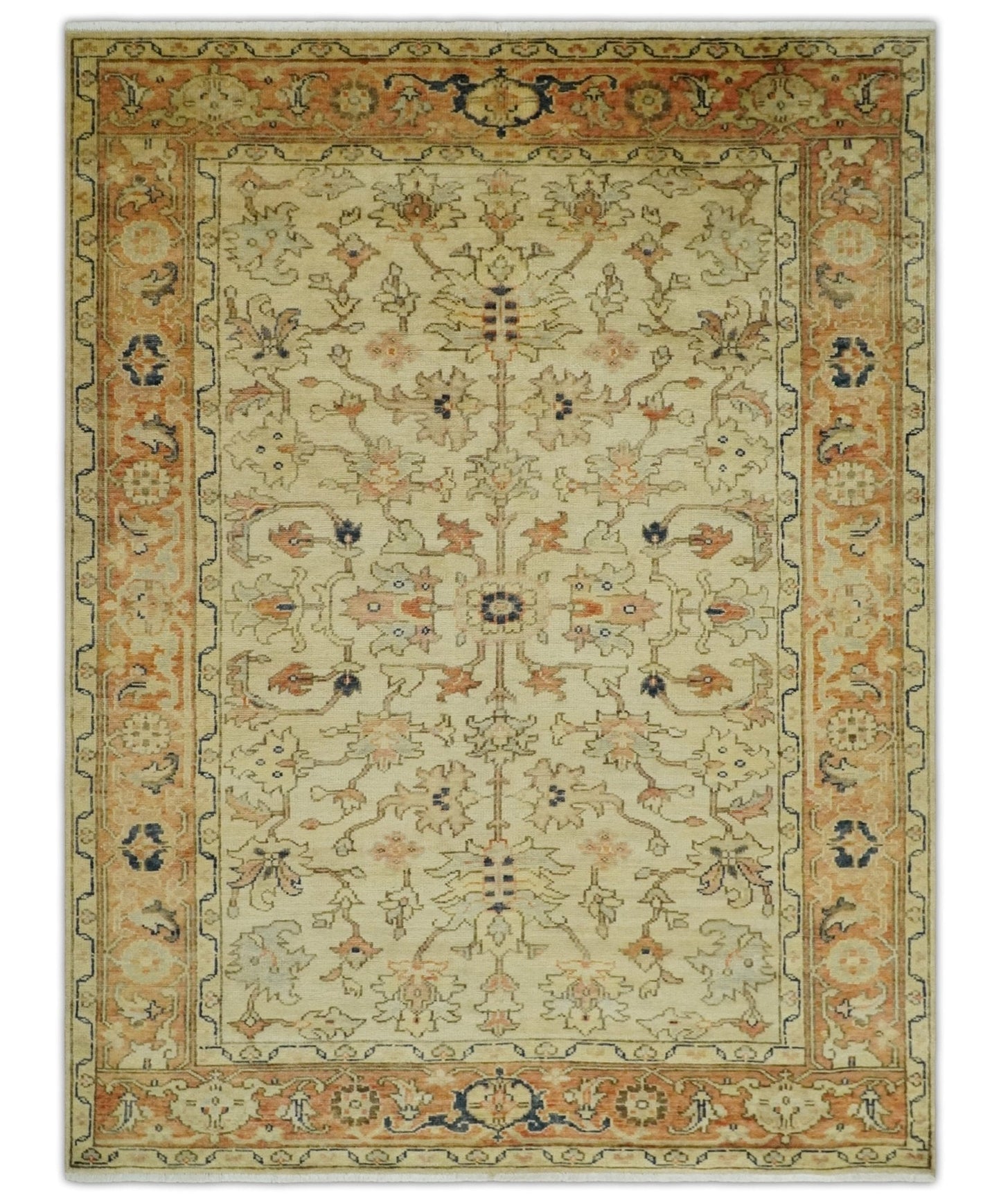 Antique Style Empress Tabriz 6x8 Hand Knotted Beige and Rust Modern Traditional Wool Rug | N35368