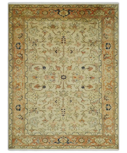 Antique Style Empress Tabriz 6x8 Hand Knotted Beige and Rust Modern Traditional Wool Rug | N35368