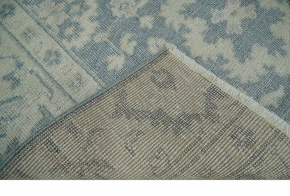 Antique Style Ivory and Charcoal Hand Knotted Traditional Oushak 2x4 wool Bedside Rug
