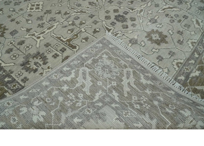 Antique Style Traditional Silver and Olive Oriental Oushak 8x10 wool Area Rug