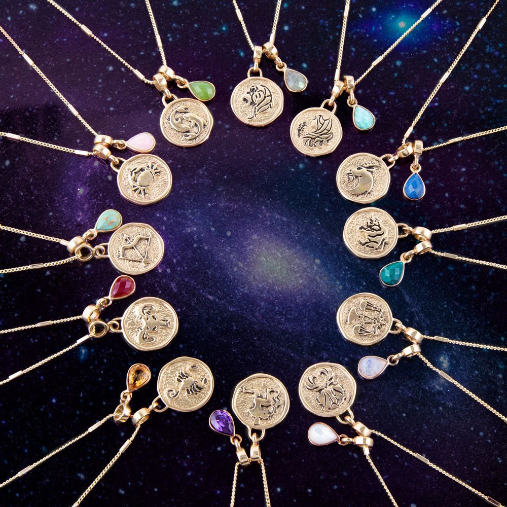 Aquarius - Zodiakalny fioletowy ametyst naszyjnik z złotym zawieszką