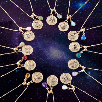 Aquarius - Zodiakalny fioletowy ametyst naszyjnik z złotym zawieszką