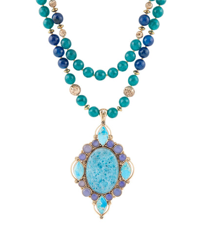 Collana con pendente in apatite blu Argo e bronzo dorato