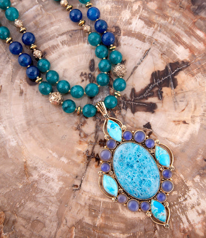 Collana con pendente in apatite blu Argo e bronzo dorato