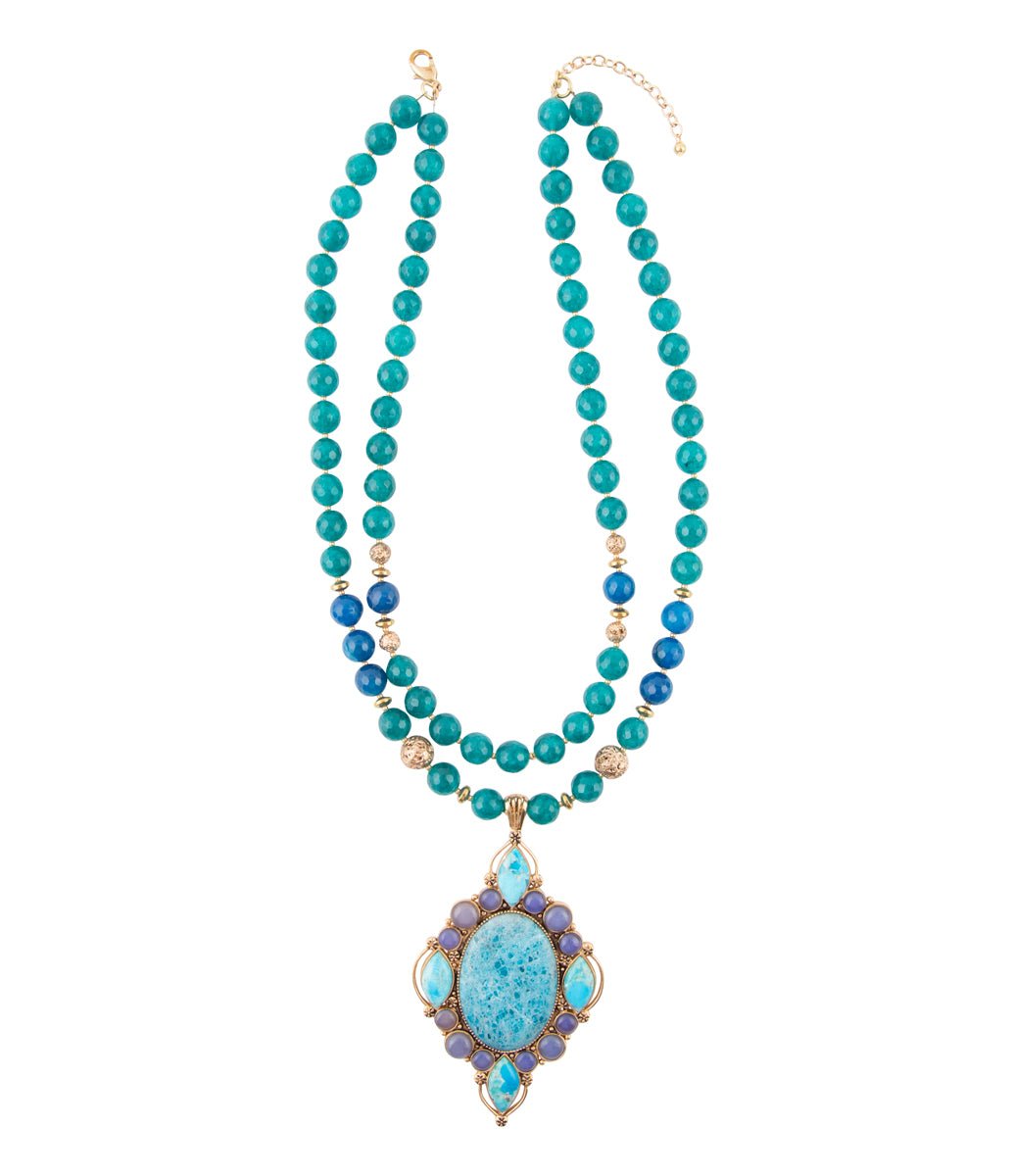 Collana con pendente in apatite blu Argo e bronzo dorato