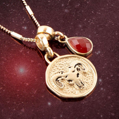 Aries - Zodiakalny czerwony karneol złoty naszyjnik z zawieszką