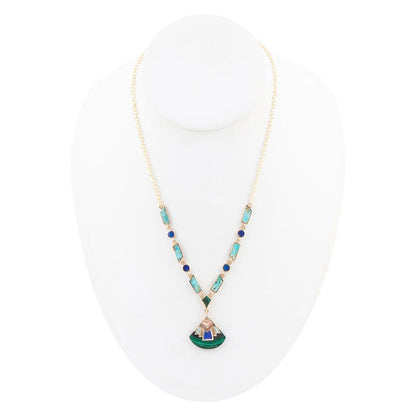 Collana dorata con intarsio colorato in stile Art Deco