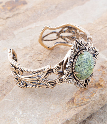 Bransoletka mankietowa Aspen Green Serpentine i Golden Bronze Statement