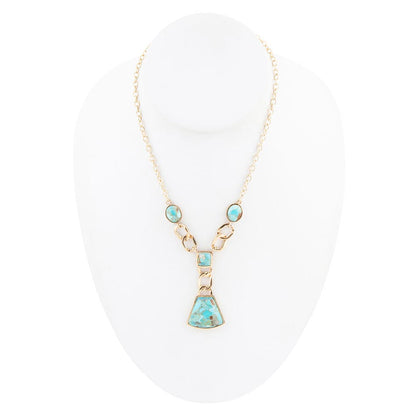Athena Blue Turquoise Golden Y Neck Necklace
