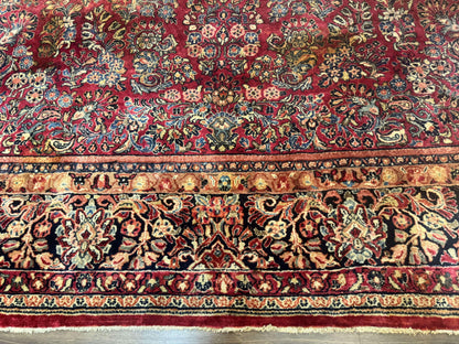 Persian Sarouk Rug 10x18, Palace Size Antique Persian Carpet, Wool, Red, Floral, Handmade Traditional Persian Rug, Extra Large Rug
