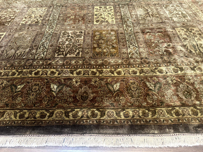 Large Indian Wool Rug 12x14, Wool Handmade Panel Design Carpet, Traditional, Palace Size