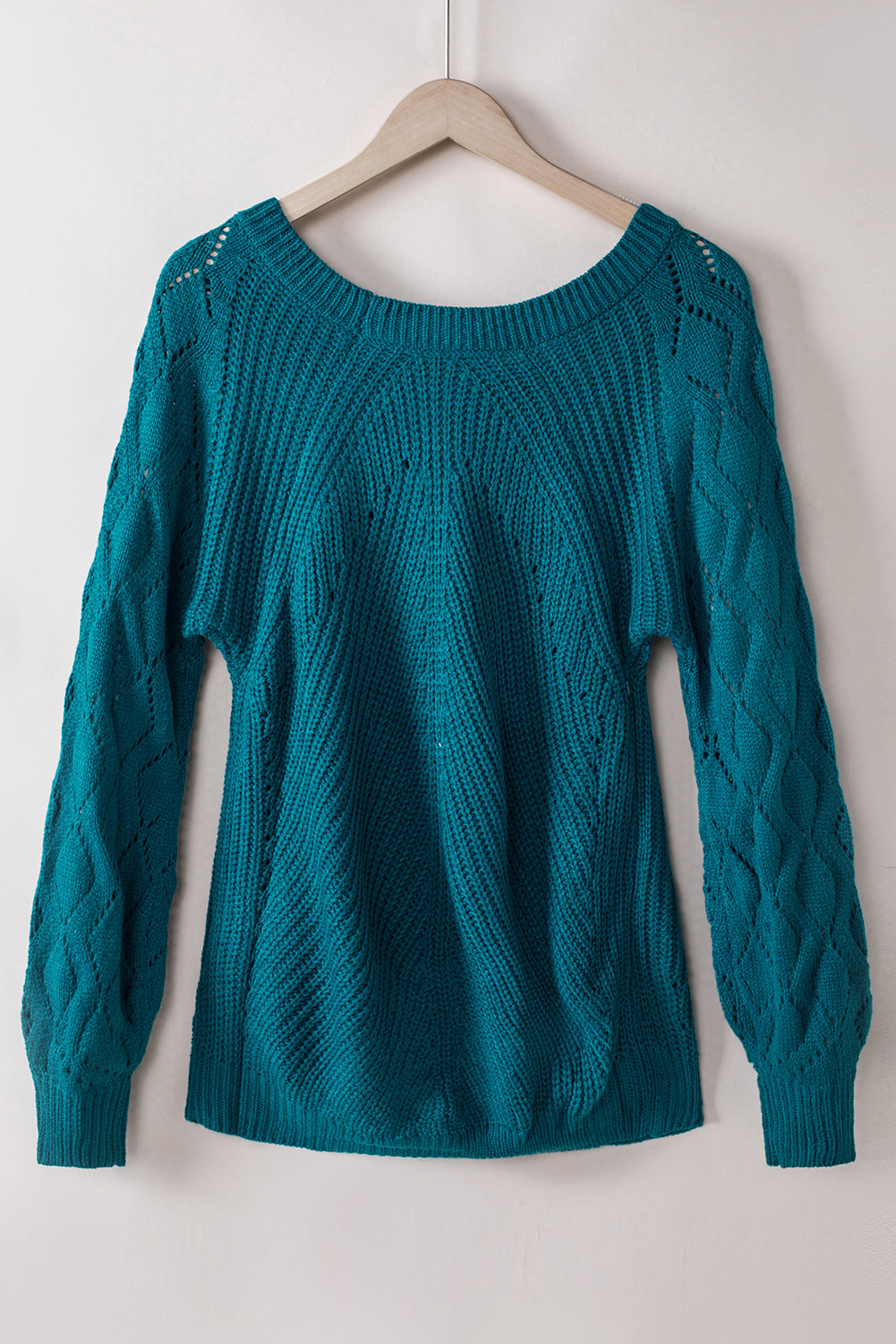 Sweter dzianinowy Lia z ażurowymi bufkami