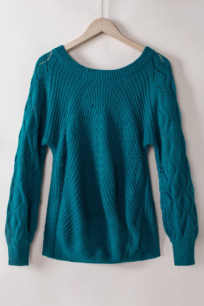 Sweter dzianinowy Lia z ażurowymi bufkami