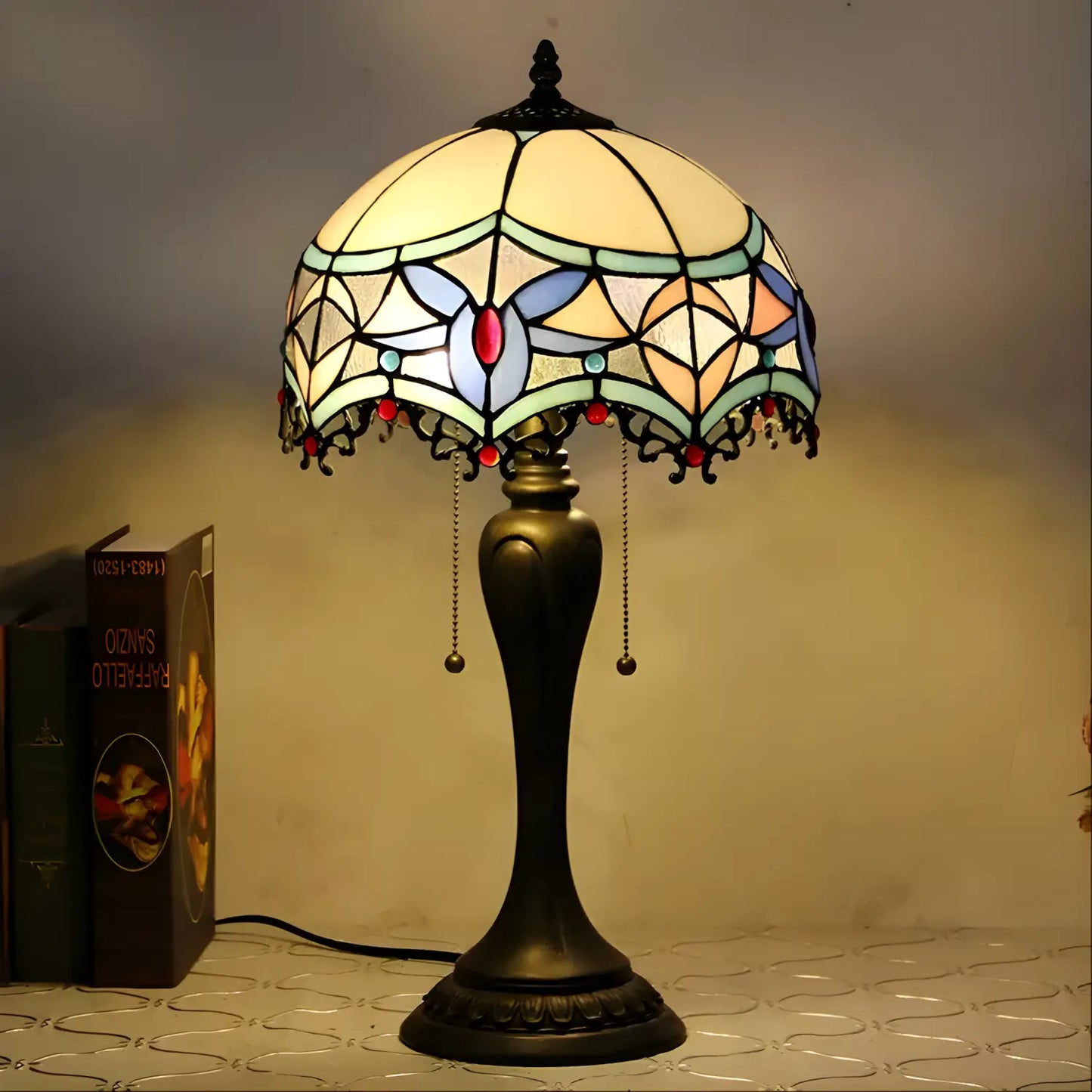Barockstil Tiffanyglaslampa | Bordslampa