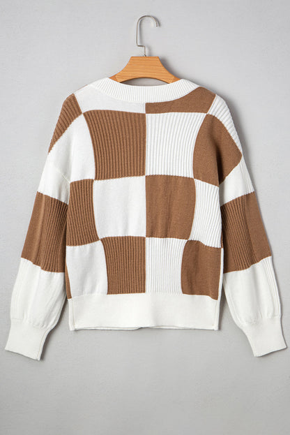 Sweter kardigan w kratę Julia z guzikami