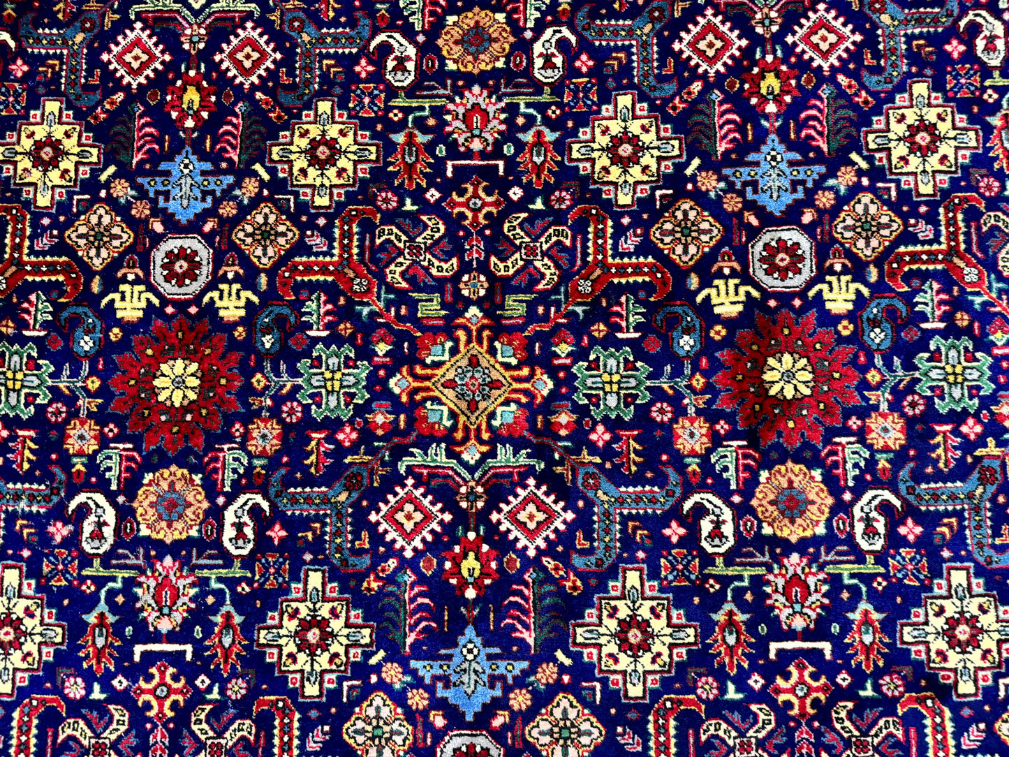 Large Persian Tabriz Rug 10x16, Navy Blue and Red, Allover Pattern, Vintage Hand Knotted Wool Carpet