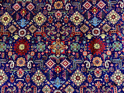 Large Persian Tabriz Rug 10x16, Navy Blue and Red, Allover Pattern, Vintage Hand Knotted Wool Carpet