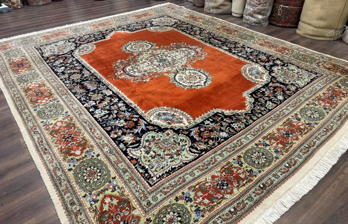 Persian Rug 11x13, Semi Open Field, Soft Wool Pile, Vintage Persian Carpet, Persian Tabriz Tabatabai