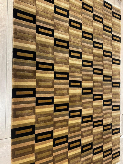 Hermosa alfombra de área geométrica nepalí anudada a mano 6x9 pies