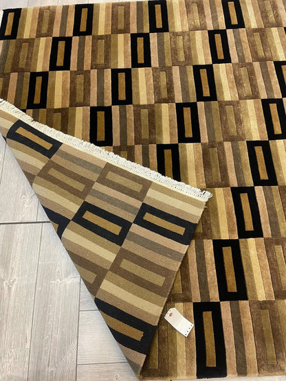 Hermosa alfombra de área geométrica nepalí anudada a mano 6x9 pies