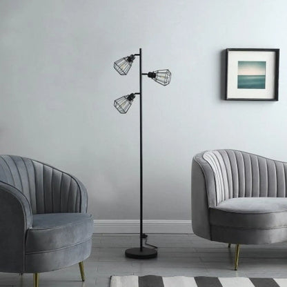 Svart och justerbar golvlampa i metall för rustika och moderna utrymmen