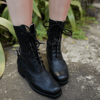 Schwarze Leder Viktorianische Knöchelstiefel