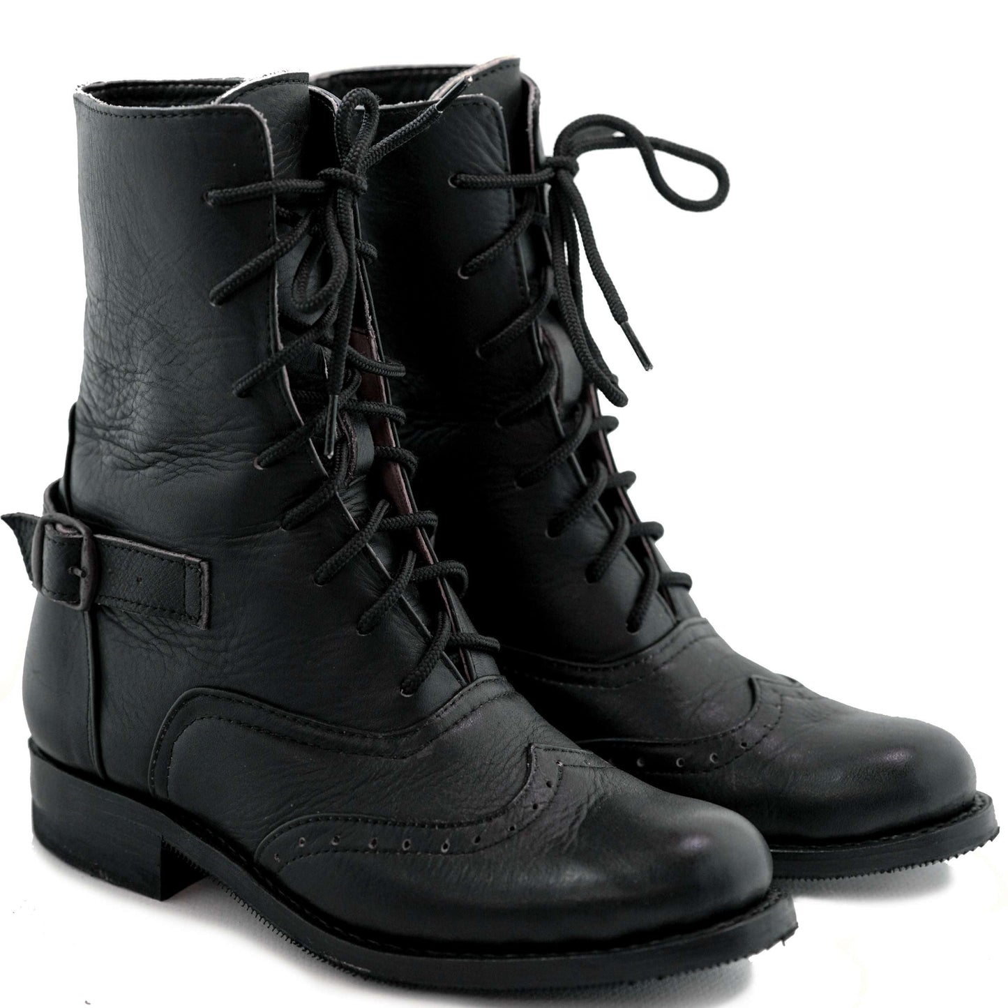 Schwarze Leder Viktorianische Knöchelstiefel