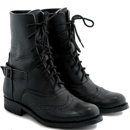 Schwarze Leder Viktorianische Knöchelstiefel