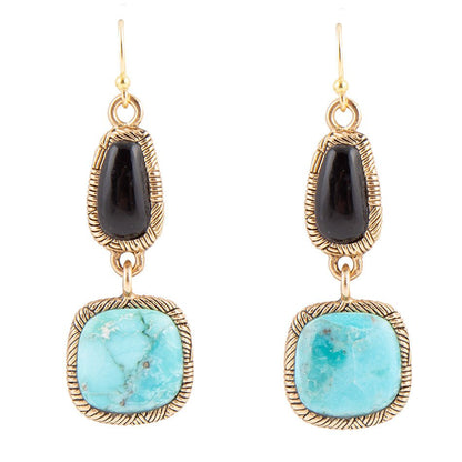 Orecchini a goccia in bronzo dorato con onice nero e turchese blu