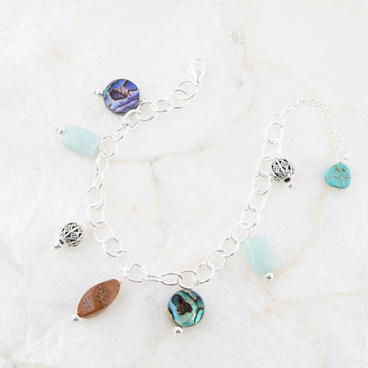 Blå Abalone Sterling Sølv Charm Armbånd