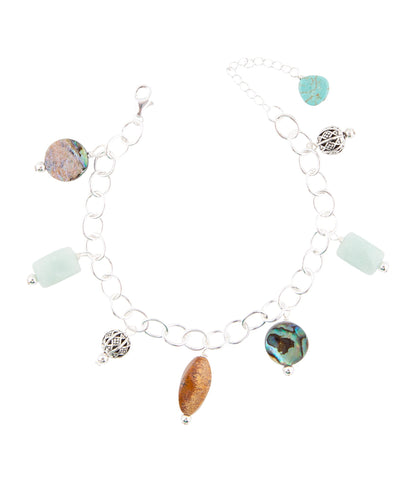Blå Abalone Sterling Sølv Charm Armbånd