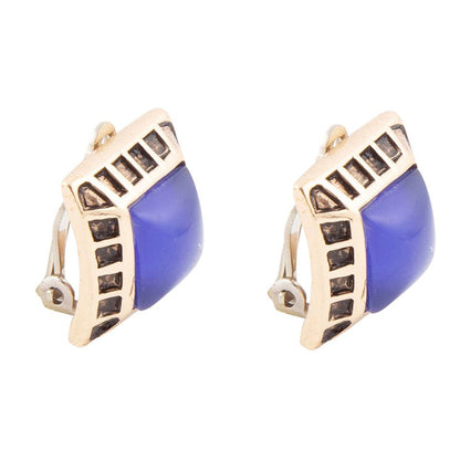 Boucles d'oreilles à clip doré en agate bleue