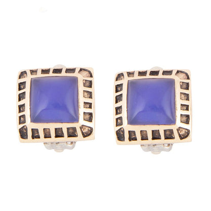Boucles d'oreilles à clip doré en agate bleue