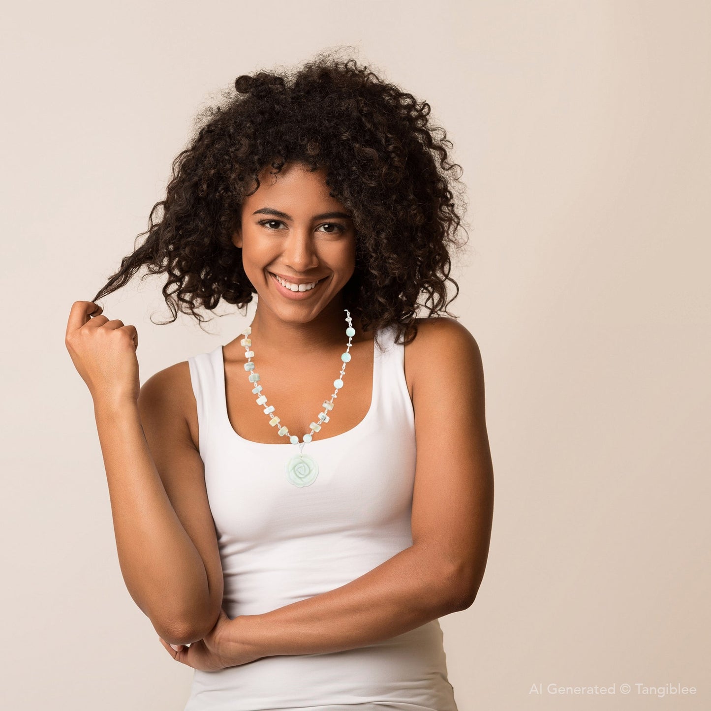 Naszyjnik z niebieską rozetą z amazonitu, srebrny