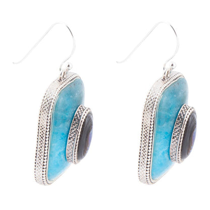 Blue Apatite and Abalone Stacked Sterling Silver Earrings