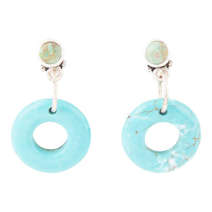 Blue Magnesite Donut Sterling Silver Drop Earrings