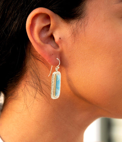 Blue Turquoise and Golden Bronze Open Earrings