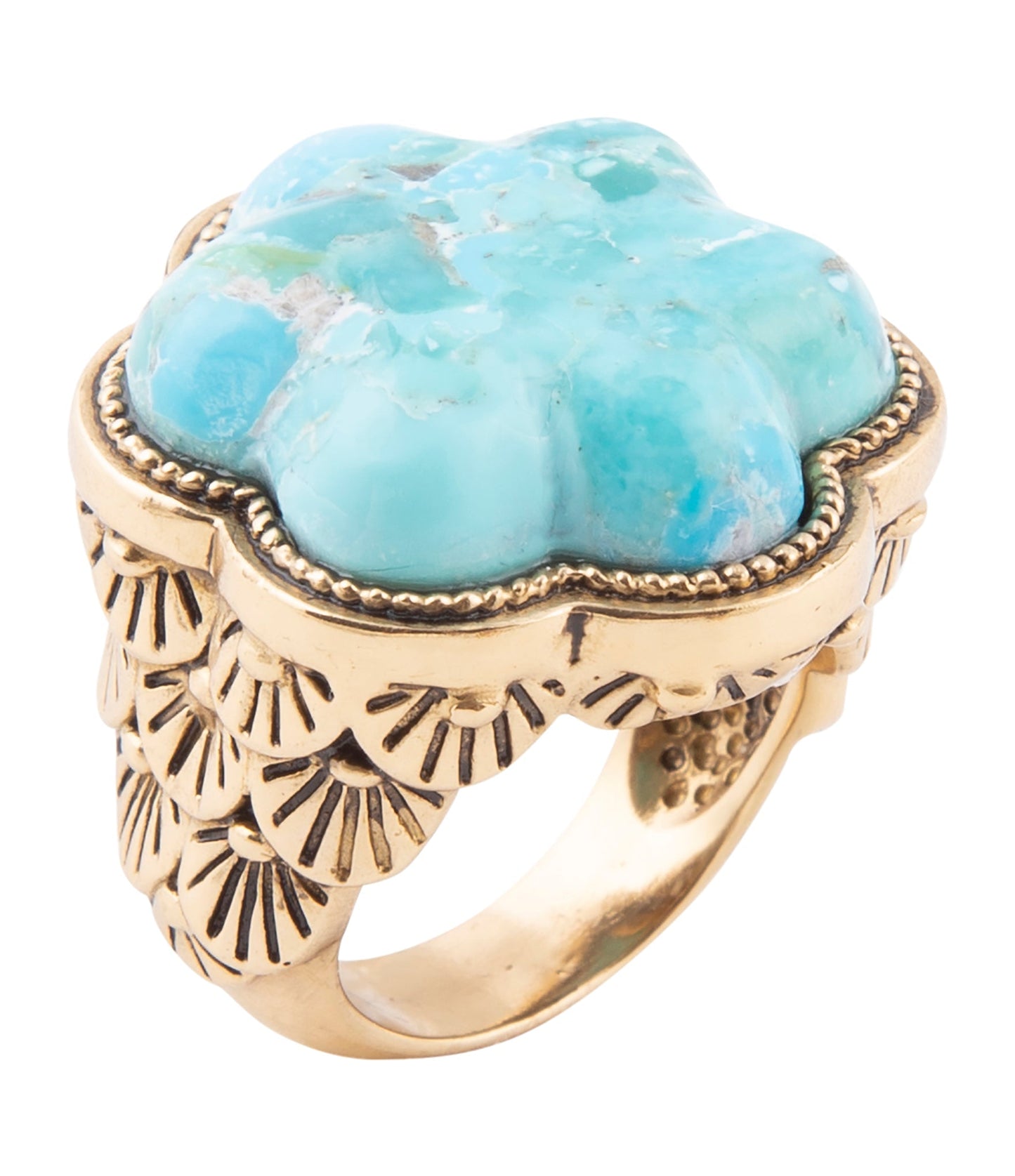 Blå Turkos Blomma Guld Ring