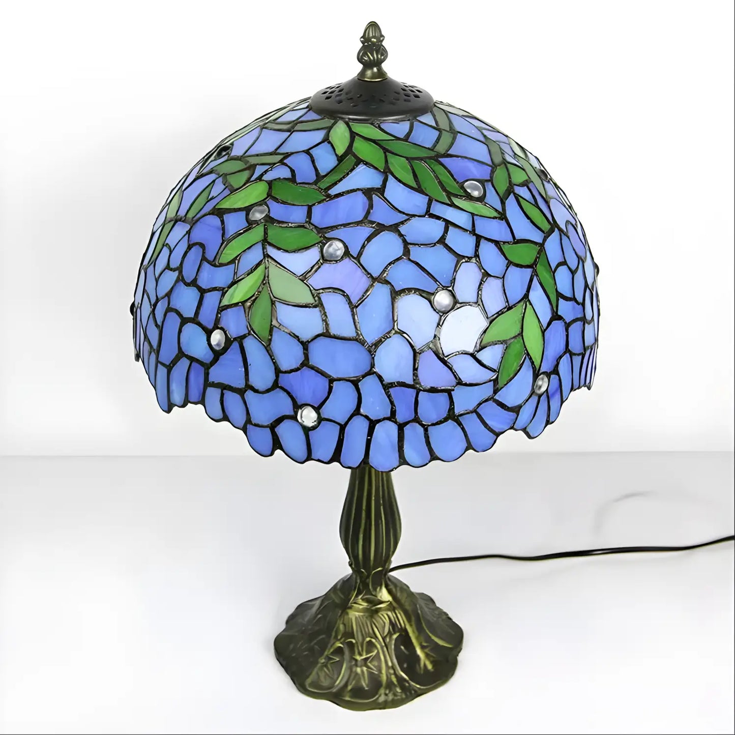 Blå Wisteria Glas Tiffany Lampa Äkta