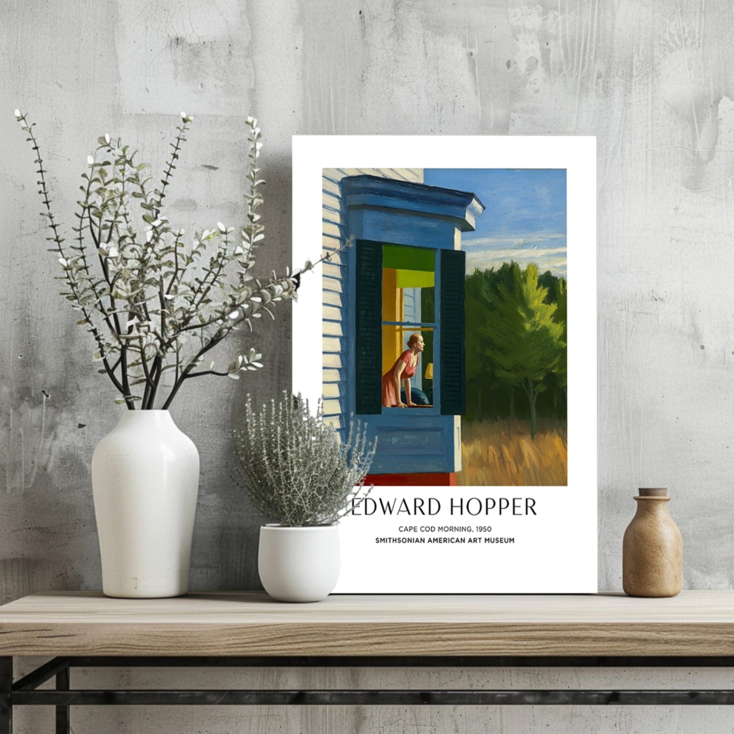 Woman at Blue Cottage Window Aluminum Print