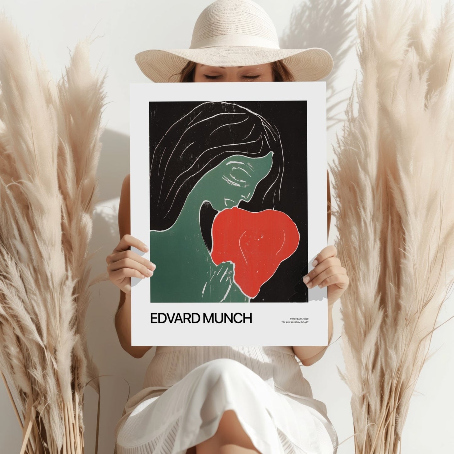 Munch Green Figure Holding Red Heart Aluminum Print