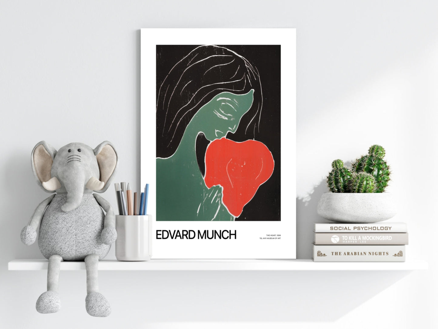 Munch Green Figure Holding Red Heart Aluminum Print