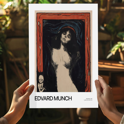 Munch Mulher de Cabelos Escuros com Borda Vermelha Impressão em Alumínio
