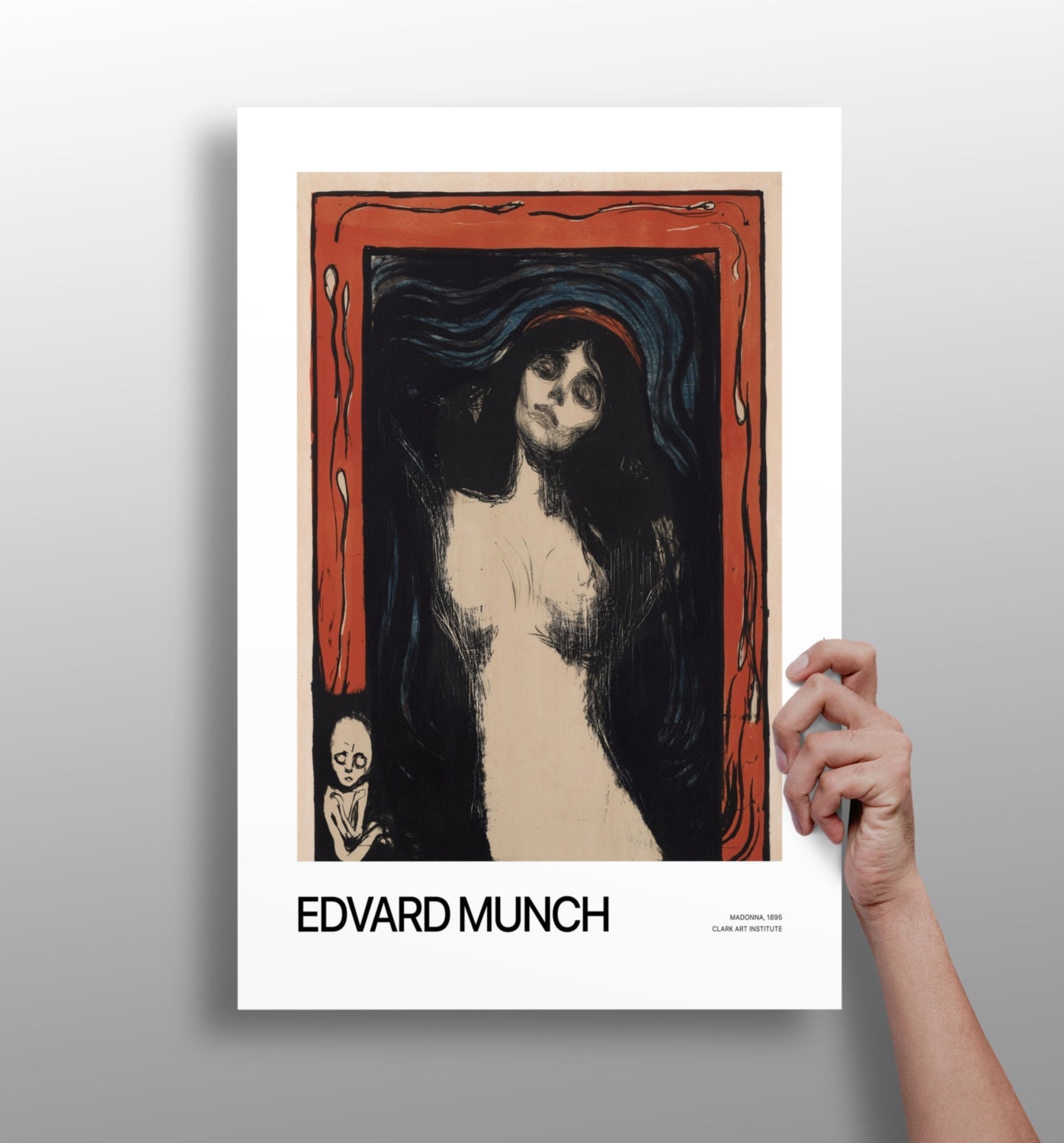Munch Mulher de Cabelos Escuros com Borda Vermelha Impressão em Alumínio